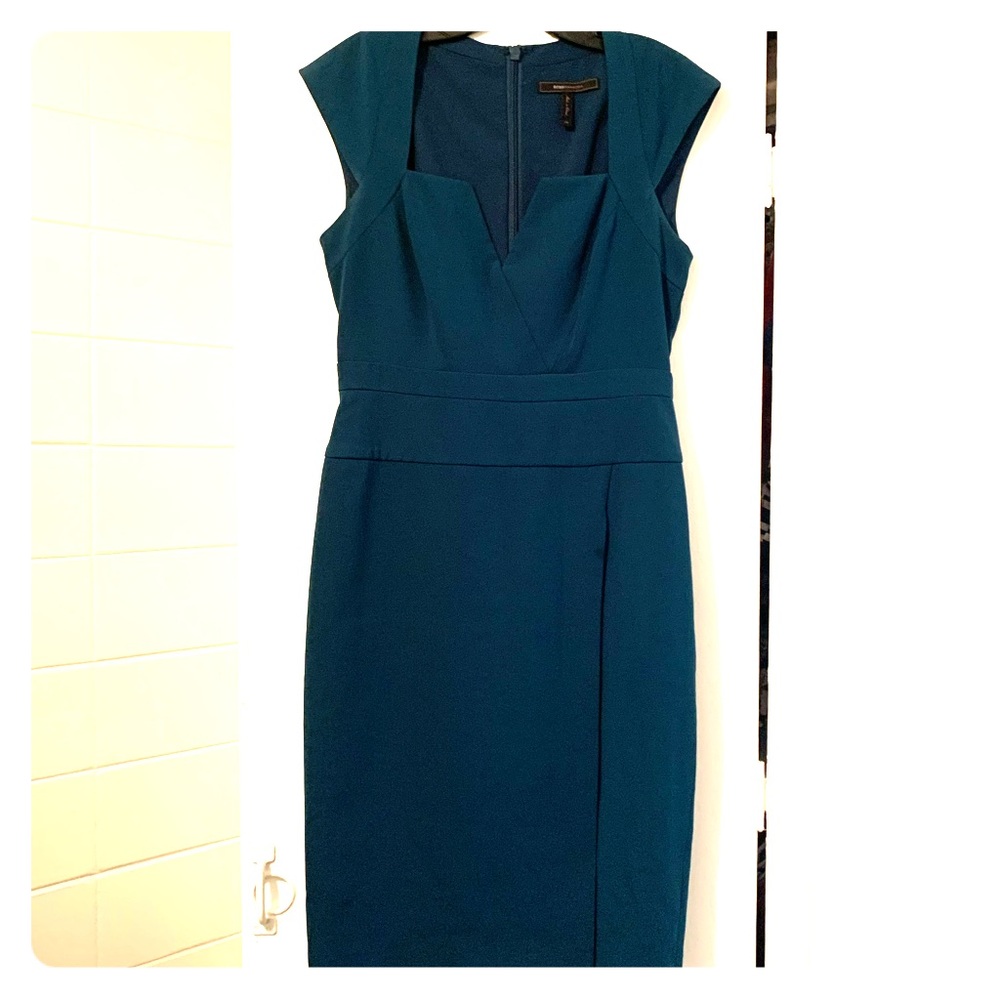 Bcbg Moss Structured Sheath Teal Cocktail Dress